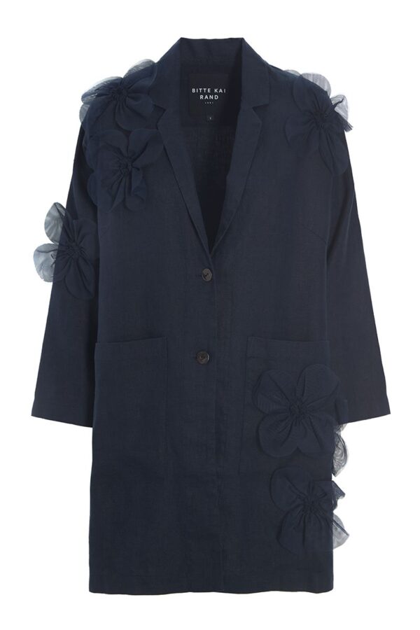 Jas Lazy Linen met bloemen Dark Midnight