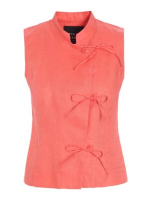Mouwloze blouse airy Linen Cool Coral