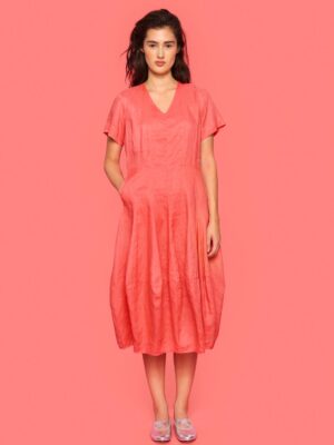 Jurk met V-hals Airy Linen Cool  coral