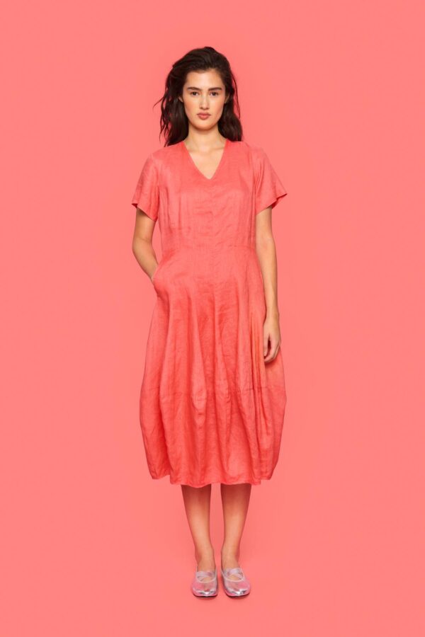 Jurk met V-hals Airy Linen Cool  coral