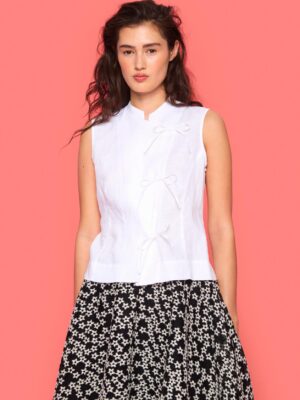 Mouwloze blouse airy Linen White