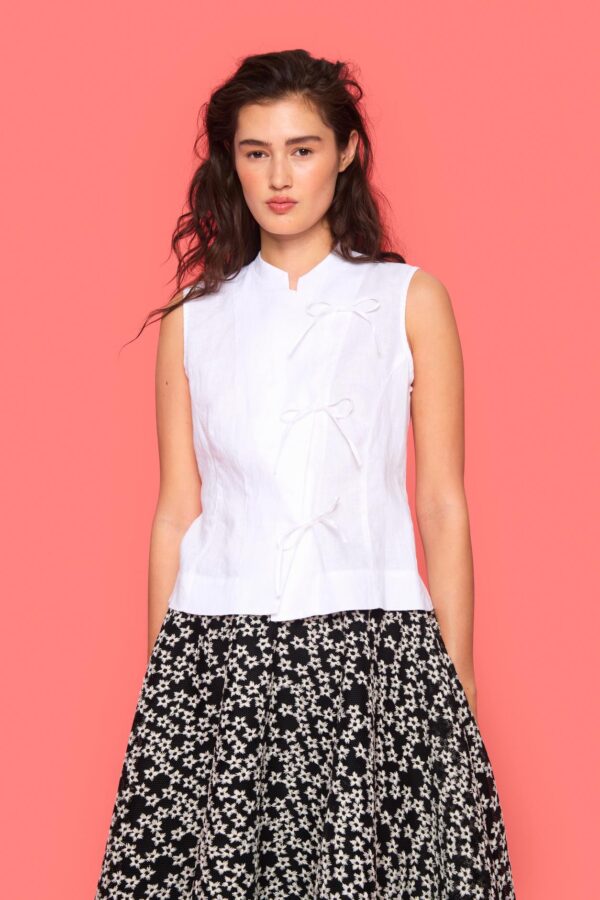 Mouwloze blouse airy Linen White