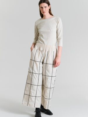 Broek met plooien Ivory/Black Biesse