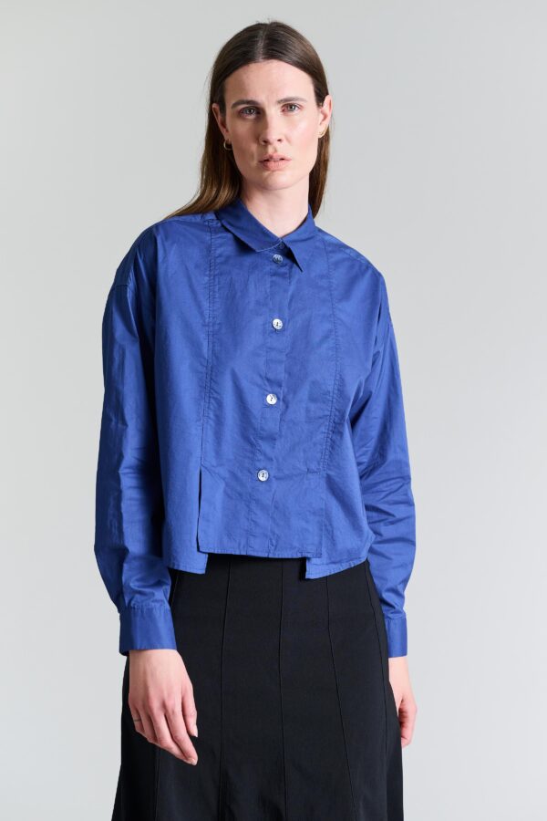 Shirt Met Plooien Core Cotton Twilight Bleu