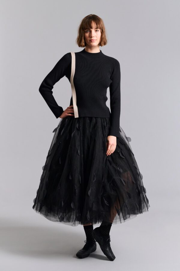 14939 Blouse with slit Sakun Black/Ivory Twist