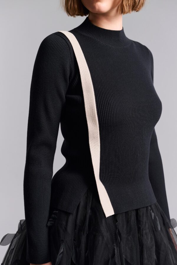 14939 Blouse with slit Sakun Black/Ivory Twist - Afbeelding 2