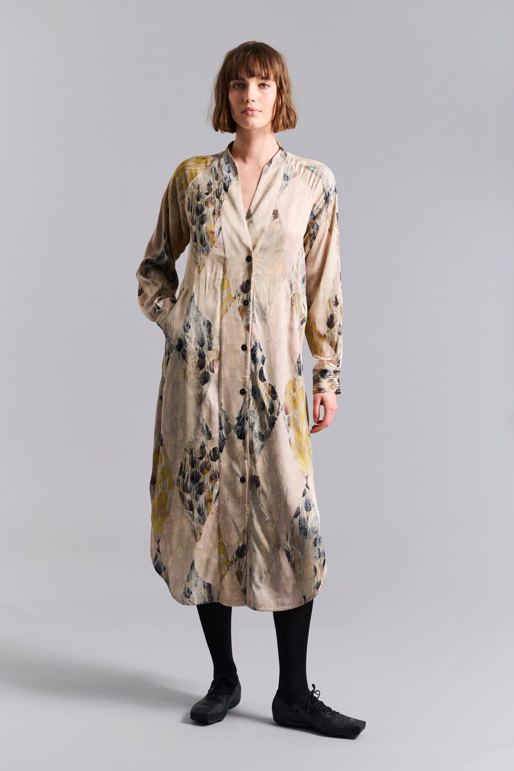 14932 FSC Dress Kuhaki Harlequin Feathers