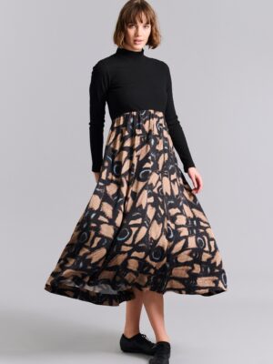 14933 FSC Dress with high neck Kuhaki Butterfly Mosaic