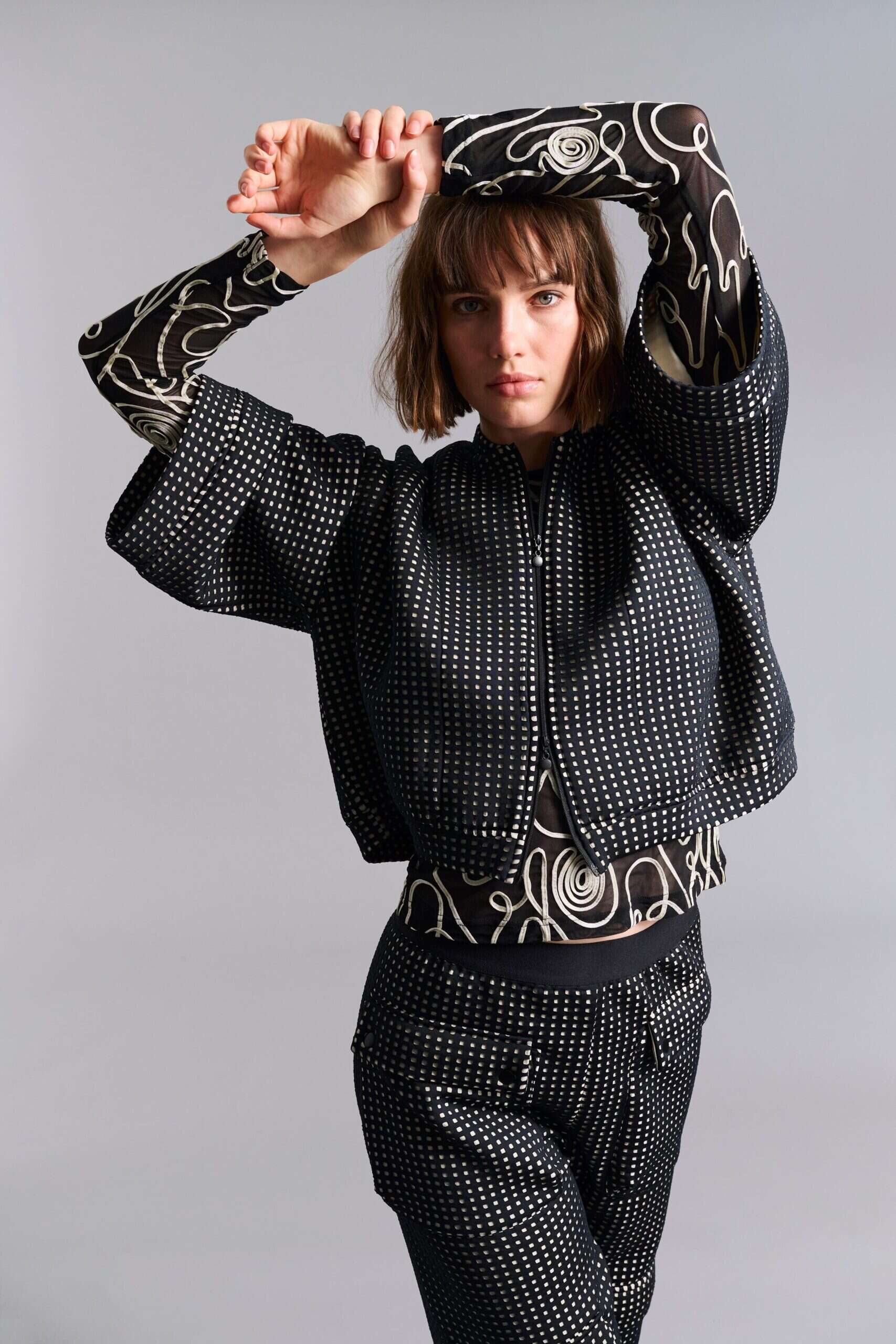 14968 Bomber Jacket Scuba Tiles Black/Ivory