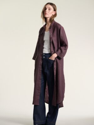 Lazy Linen Shirt Dress Raisin 14981-2158