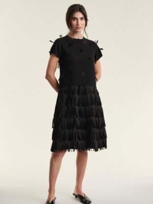 Kamitto Short Sleeved Fringe Blouse Black 15247-0039